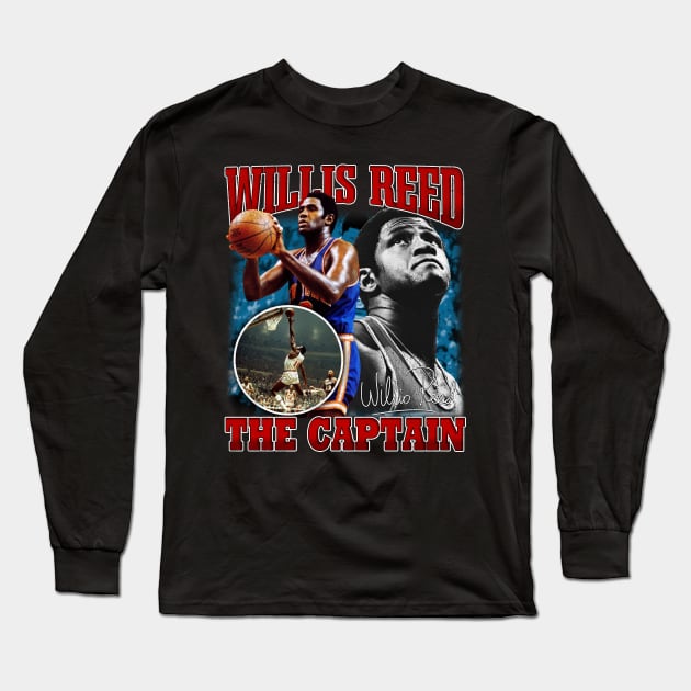 Willis Reed The Captain Basketball Legend Signature Vintage Retro 80s 90s Bootleg Rap Style Long Sleeve T-Shirt by CarDE